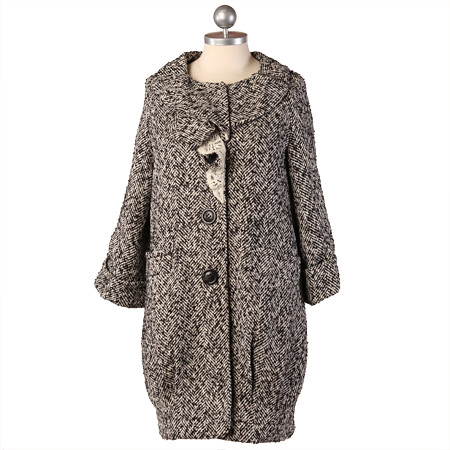 ruche_black and white city paper tweed coat