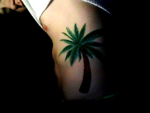 tree tattoos on side. 2011 on side, palm tree