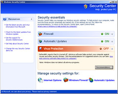 本物のWindowsセキュリティセンターのデザインをそのまんまパクった偽セキュリティソフトのウィンドウ画面