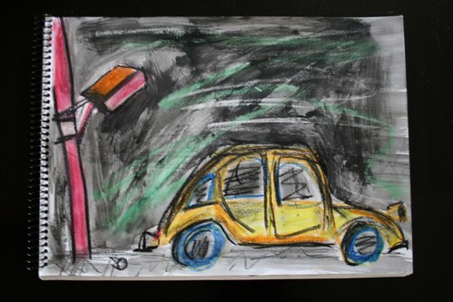 "Car in Palermo" - Mixed Media on Paper - 11"x14"
