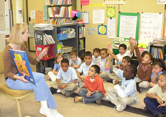 Teacher Heather Kahn reads to her class at M.D. Fox Elementary School in Hartford, one of eight CommPACT schools in Connecticut.