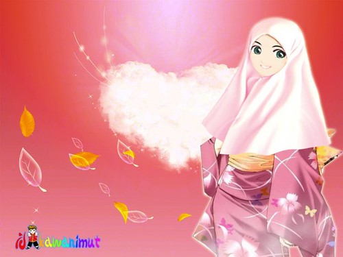 wallpaper islamic love. Red Sweet Love Moslem Girl Art