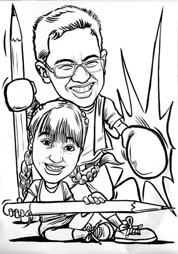 Caricatures of Nigel Chew & Jermaine Leong in ink