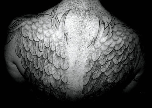  tattoo tatuaje espalda back angel bear oso osos hair pelo wings alas 