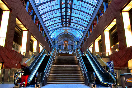 Antwerpen Centraal Station. Shot in Antwerp Central Station, Belgium. HDR from a single RAW file, processed in Photomatix and Photoshop CS4. Antwerpen Central Station is a great