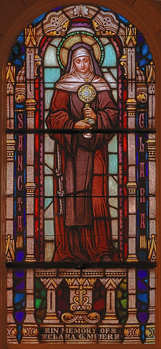 Saint Augustine Roman Catholic Church, in Breese, Illinois, USA - stained glass window of Saint Clare
