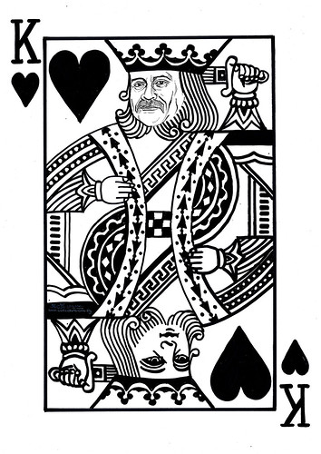 Caricature on King heart poker card