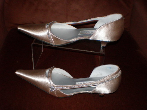 Satin and rhinestones decorate Camillae designer bridal shoes