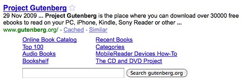 The Project Gutenberg can be searched in a Google result list