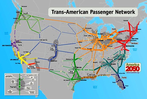 high-speed rail networks suggested by megaregions (by: America 2050)
