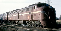 Pennsylvania Railroad EMD model E 8 passenger diesel locomotives. Circa mid 1960's.