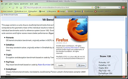 v8 : 138 points avec Mozilla Firefox 3.6.3