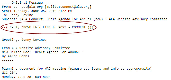 new "reply via email" feature on ALA Connect