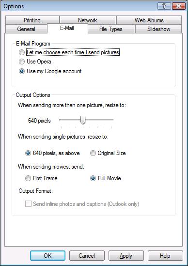 email options picasa