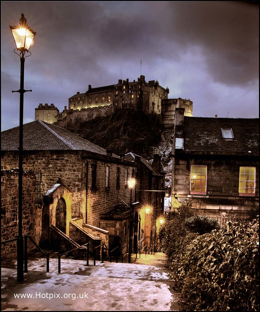 365-193 The Vennel, Browns Place , with view of Edinburgh Castle , Edinburgh Scotland at Dusk
