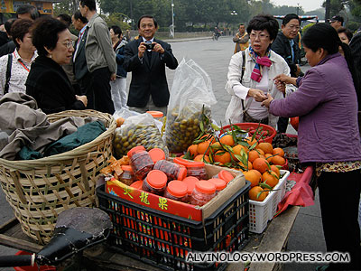 Buying fruits to snack on the bus
