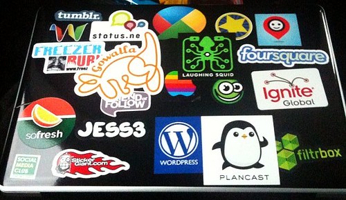 Stickers from #SXSW for the MacBook Pro. You may know a few of these  companies.