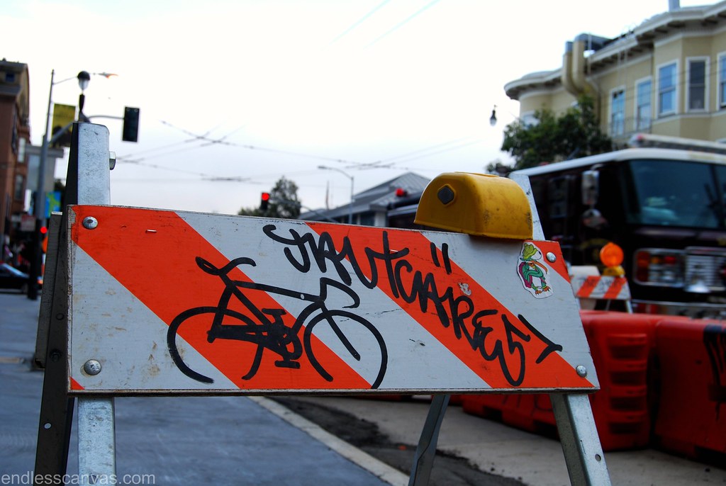 Jaut cares bike graffiti in san francisco california. 