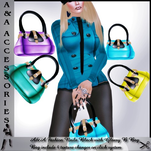 A&A Fashion Bag Glossy B  with Nails Black