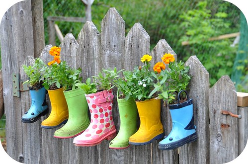 Rubber boot flower planter