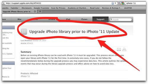 Upgrade iPhoto library prior to iPhoto '11 Update