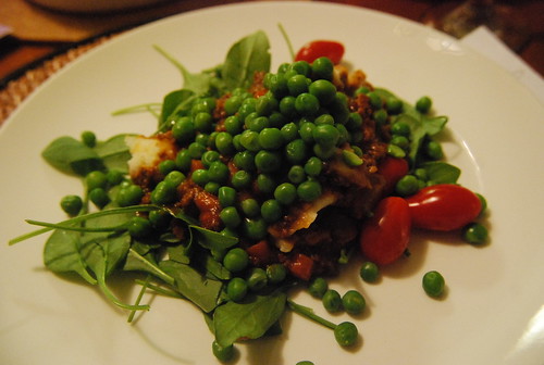 Shepard's pie with peas and baby green salad