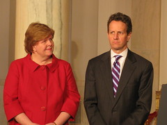 Christina Romer and Secretary of the Treasury Geithner