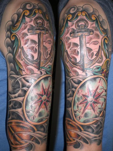 cary aldridge compass nautical tattoo by Short North Tattoo