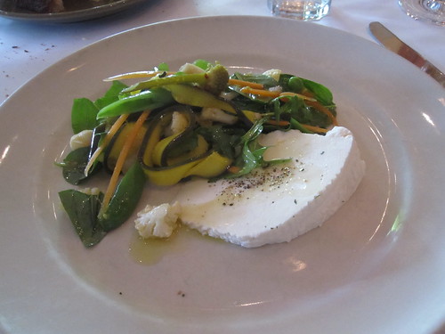 Bellwether Farm ricotta with spring vegetable salad and basil at Café Chez Panisse