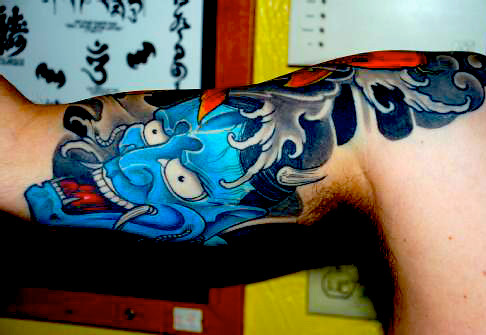  Half Sleeve Japanese Koi and Hanya Tattoo - Inner Arm 