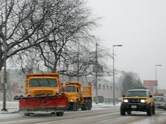 Village of Berkeley Illinois Dept of Public Works snowplow trucks on Saint Charles Road. Berkeley Illinois. January 2007.