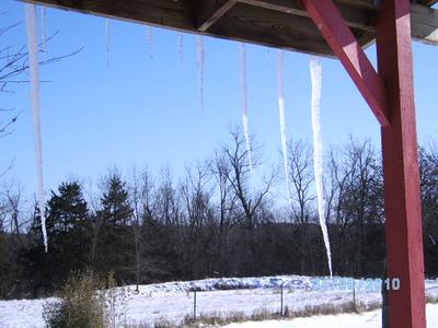 Porch roof ice sicles