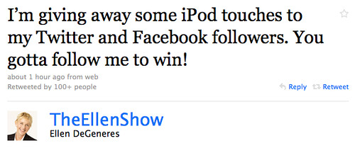 The Ellen Show iPod Giveaway on Twitter and Facebook