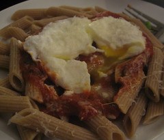 Poached egg on pasta