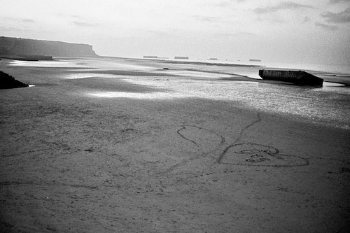 Love Heart On Beach. love heart on Gold Beach. Arromanches - site of D-day landings and Mulberry