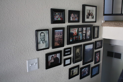 Photos hung in the stairwell