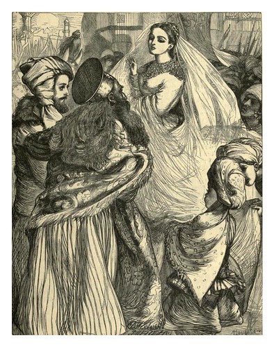 023-La reina Labe se desvela ante el rey Beder-A.B. Housgston-Dalziel's Illustrated Arabian nights' entertainments (1865)