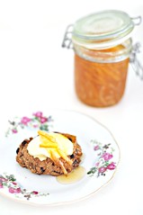 Scottish Wholewheat Oatmeal Barley Currant Scone with Clotted Cream and Homemade Marmalade