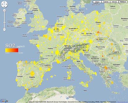 Europa - Niveles medios de dióxido de azufre (SO2)