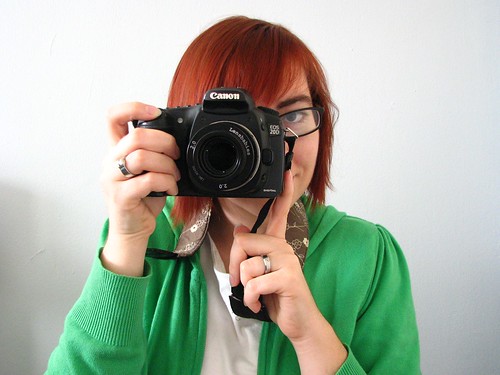 canon digital photography in Los Angeles. Self portrait with red hair and cute green hoodie