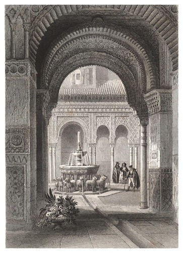 018-La Alhambra-Patio de los Leones-Voyage pittoresque en Espagne et en Portugal 1852- Emile Bégin