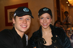 Mark and Chrissy with Centennial Worlds caps at their birthday meal.