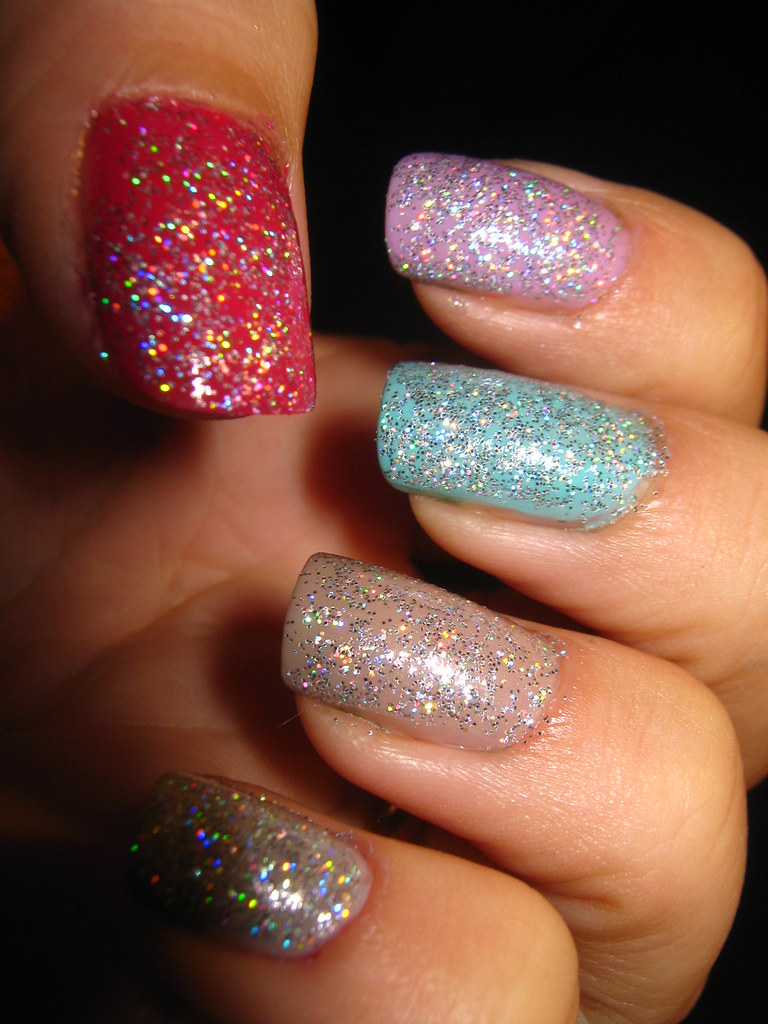 glitter decorated nails art