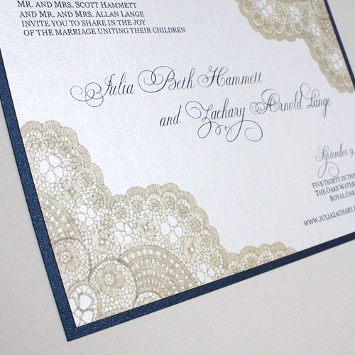 Gold and Navy Vintage Antique Lace Wedding Invitation Set