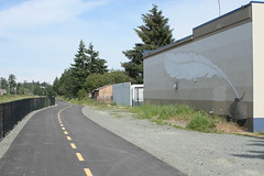 Mural, with parking to the right