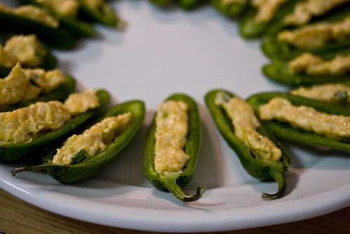 cheese, lime and scallions in halved jalapenos
