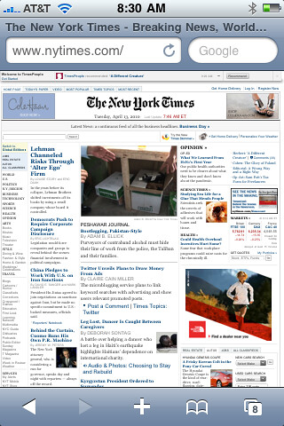 iPhone New York Times en Safari