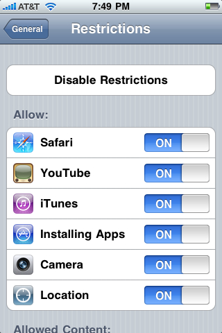 Apple Apps can be restricted on the iPhone / iPod Touch