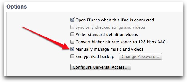 Manually manage in iTunes