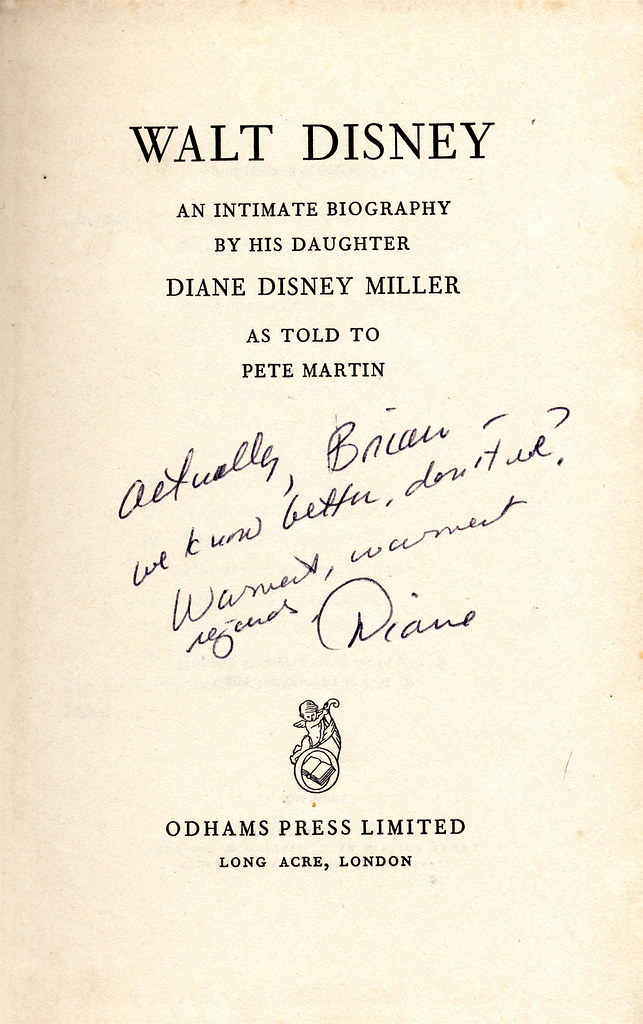 Walt Disney biography (UK edition), autographed Diane Disney Miller